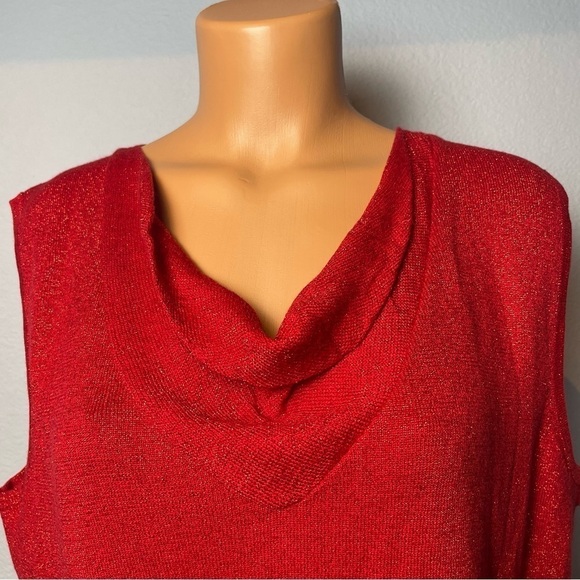 MERCER Street Studio Red Shimmer Draped Neck Knit Tank (L10) - Picture 2 of 6